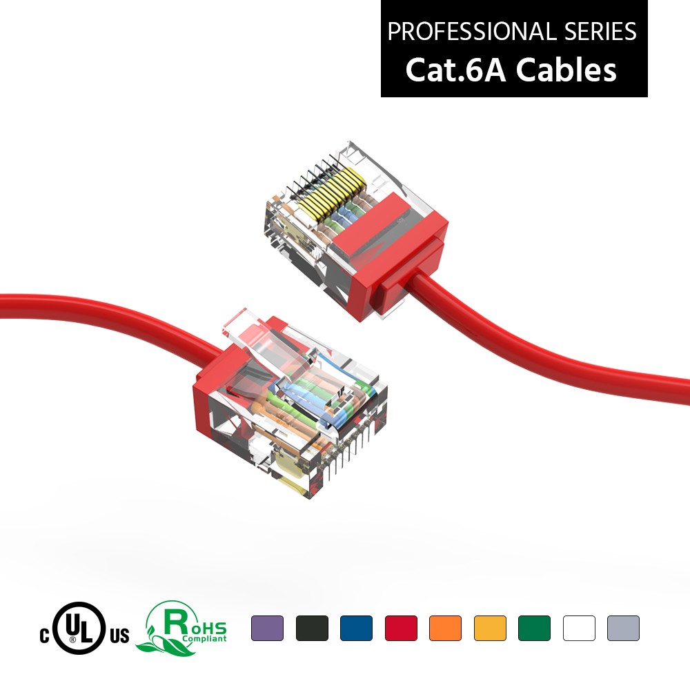 1Ft Cat.8 U/FTP Slim Ethernet Network Cable Red 30AWG - American