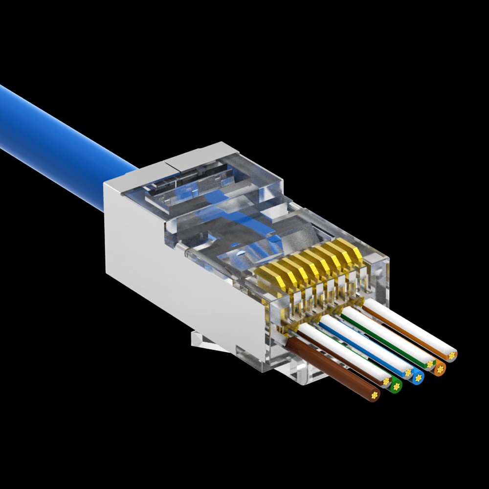 RJ45 Cat 6 STP Feed Through Plug for Solid and Stranded 3-Prong 50 ...